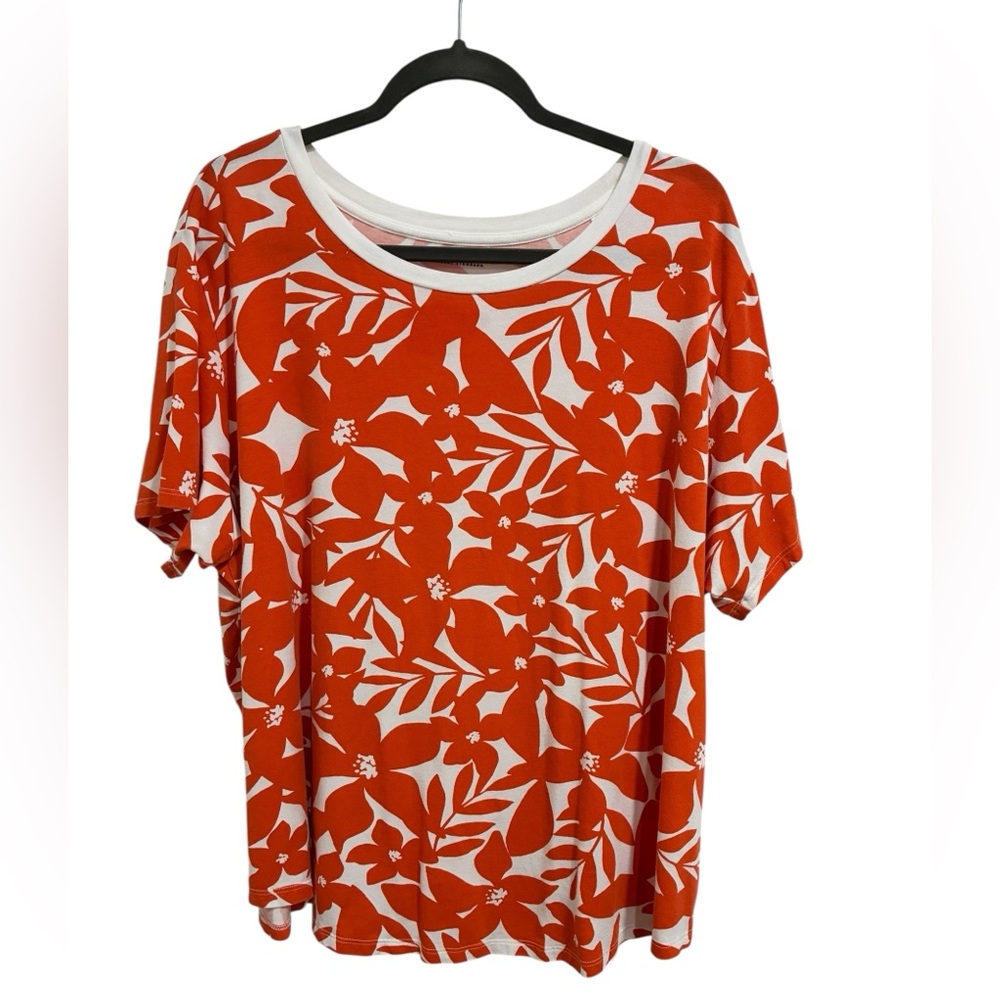 Universal Standard Orange and White Floral Short Sleeve Tee